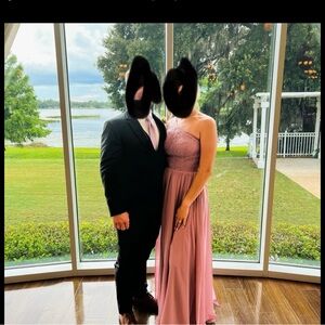 Azazie One Shoulder Lace Dress in Dusty Rose